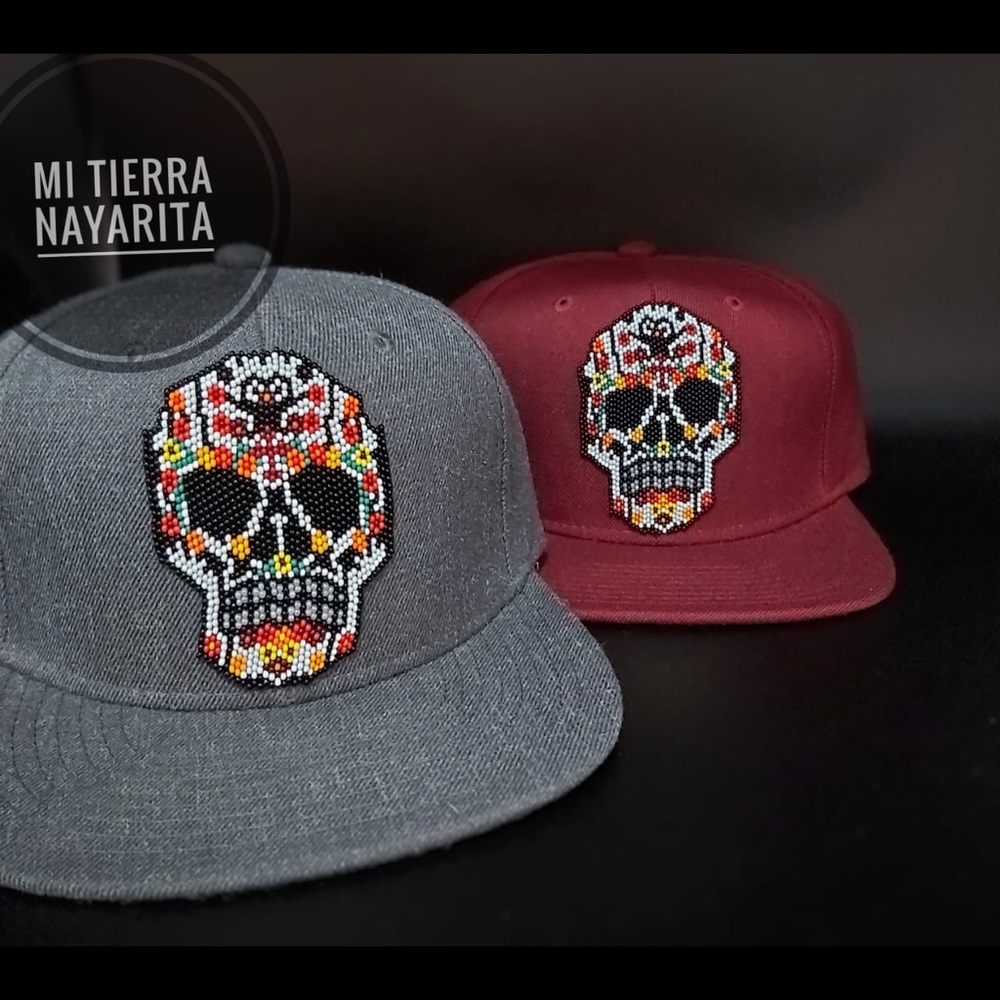 MTN Huichol Hand Beaded Flat Bill Skull Snapback